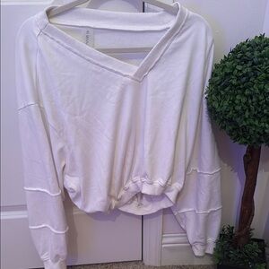 White V-Neck Long Sleeve Top